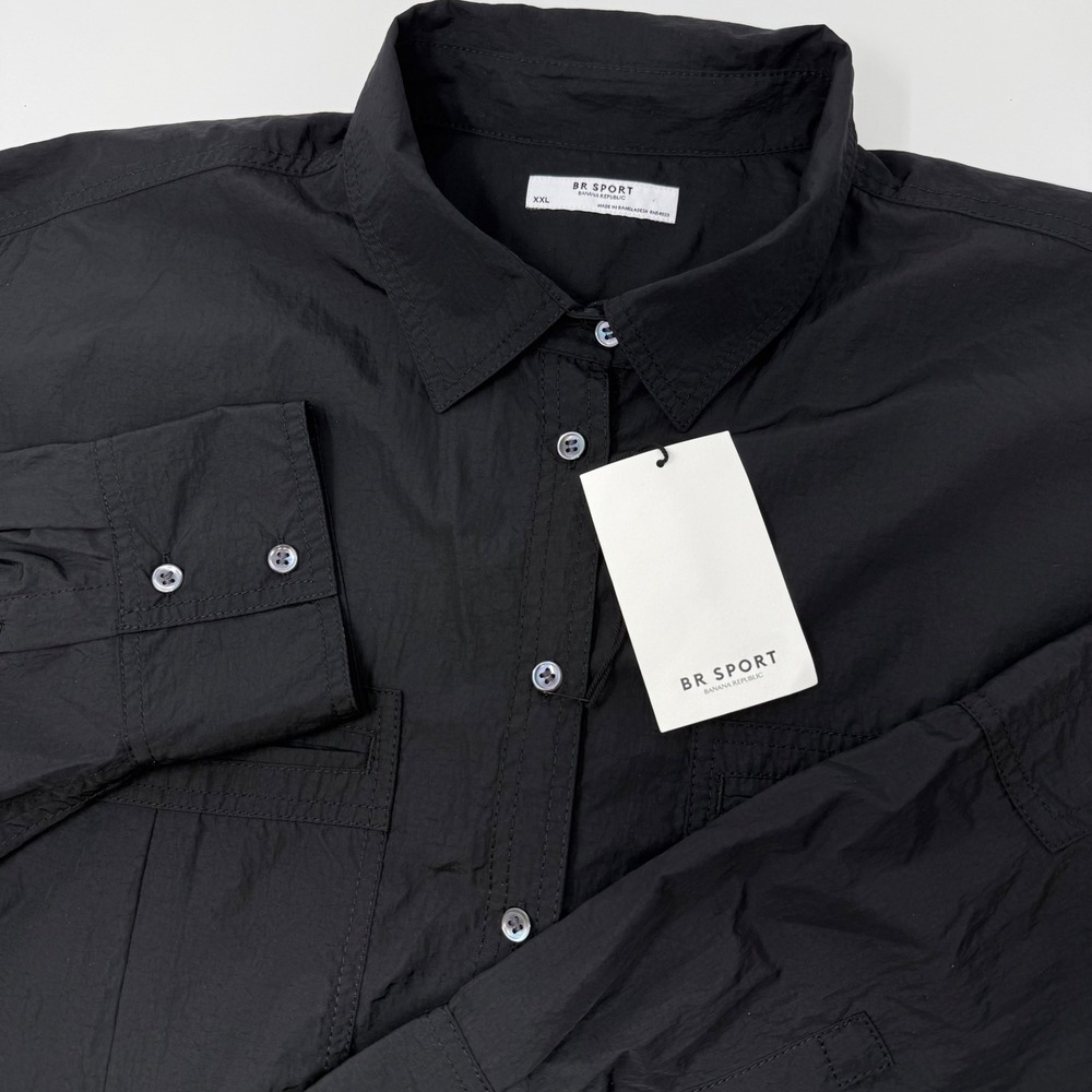 Banana Republic BR Sport Women XXL Black Nylon Utility Button Down Shirt NEW